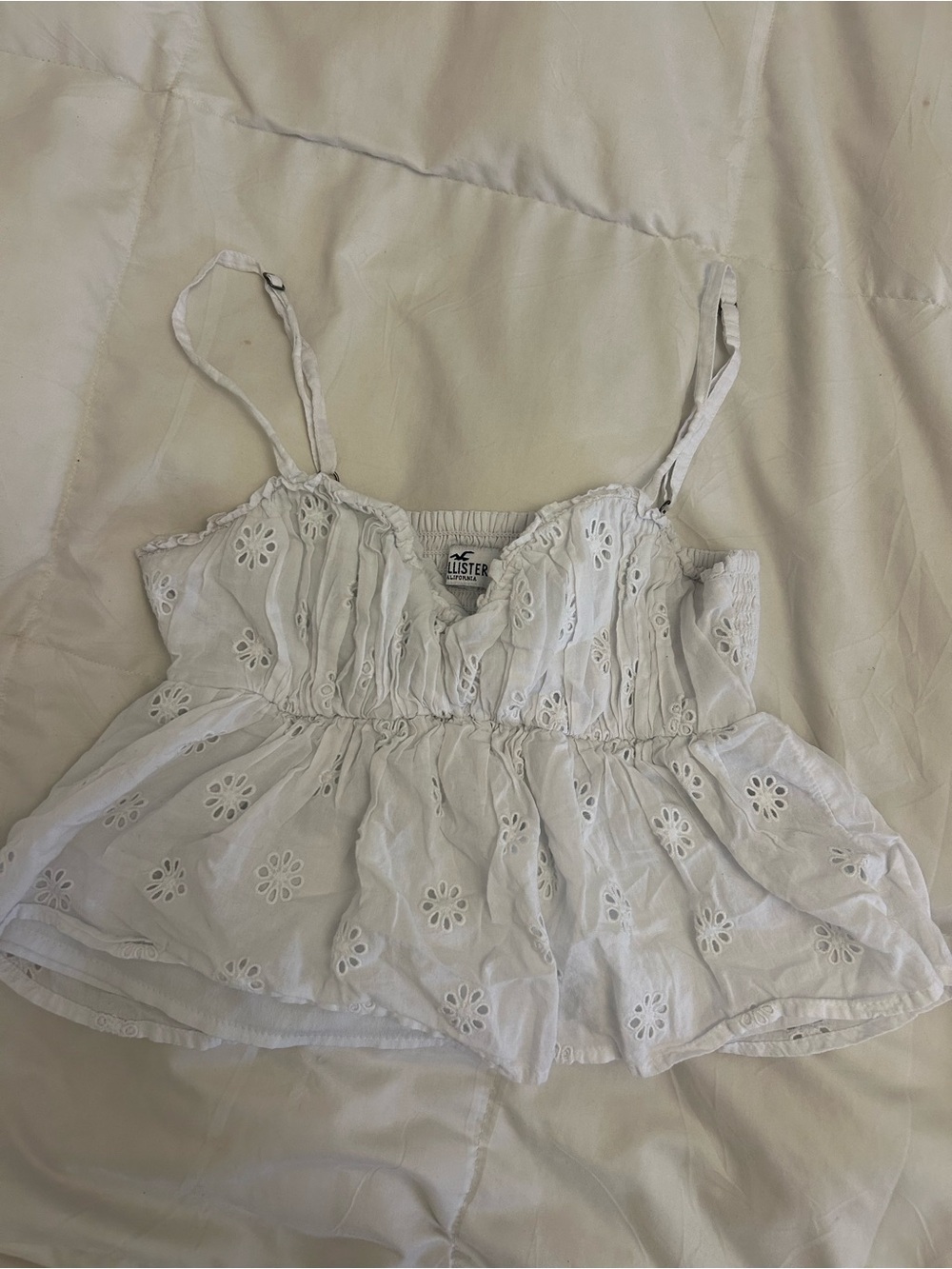 Hollister White Eyelet Spaghetti Strap Peplum Camisole